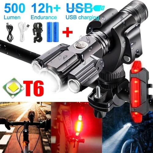 Bike Bicycle Light USB LED Rechargeable Set Mountain Cycle Front Back Headlight Lamp Flashlight 18650 Bicycle Torch Front Rear L