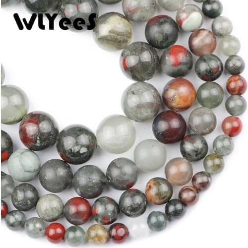 WLYeeS Natural stone Bloodstone Round Loose beads 6 8 10 12mm Selectable size for women jewelry Bracelets Making DIY 15' Strand
