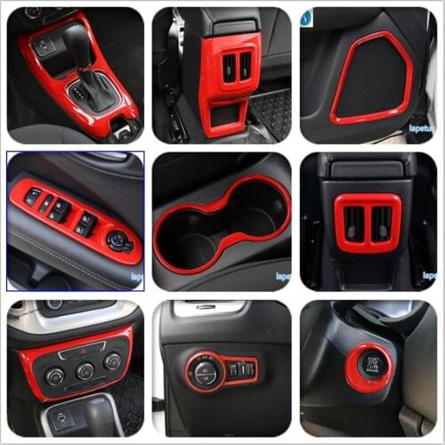 Yimaautotrims Red Interior Refit Kit Fit For Jeep Compass 2017 - 2020 Air / Window Lift Button / Water Cup Holder Cover Trim