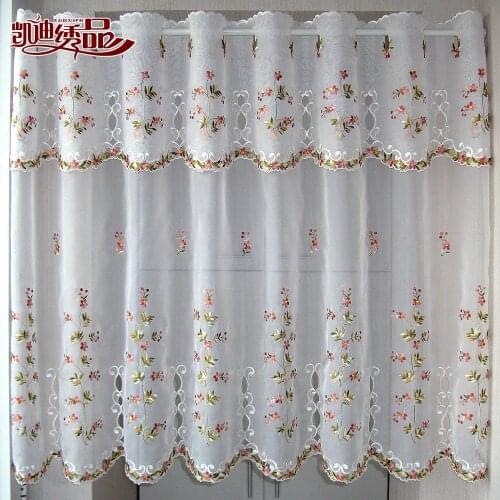 Countryside Half-curtain Luxurious Embroidered Window Valance Wear Tube Lace Hem Coffee Curtain for Kitchen Cabinet Door A-113