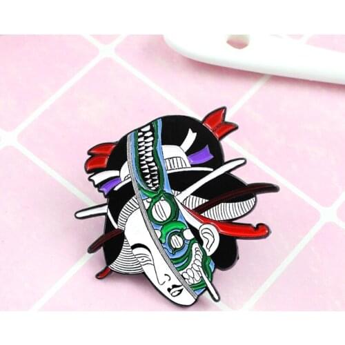 Cartoon Japanese Alien Geisha Brooch Creative Alien Geisha Female Headdress Patterns Retro Collar Pin Jewelry