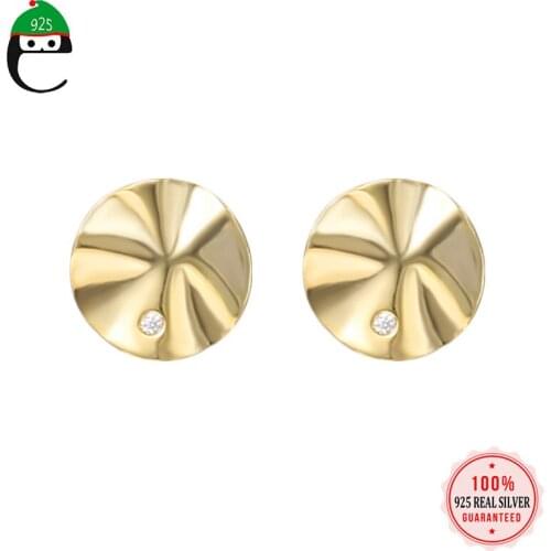 ElfoPlataSi minimalist 925 Sterling Silver Fashion Gold Uneven Wafer CZ Stud Earring For Women Wedding Party S925 Gift DA1370