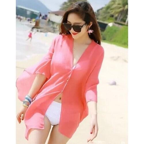Women´s Summer Chiffon Mesh Bikini Top Beach Thin Shawl Wrap Top Swimwear Pure Color Hijab
