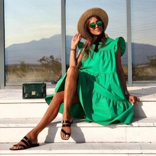 Summer 2021 WomenS Retro Loose 2xl Casual Round Neck Short Sleeve One-Piece Dresses