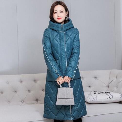 Winter X-Long Parkas Female Solid Thick Womens Jacket Hooded 2021 Causal Stand Collar Loose Cotton Padded Coat Ladies Outerwear