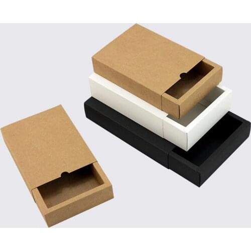 100pcs/lot White/Black/Kraft paper Drawer shape Handmade Soap Packaging Paper Boxes different sizes Gift packaging box