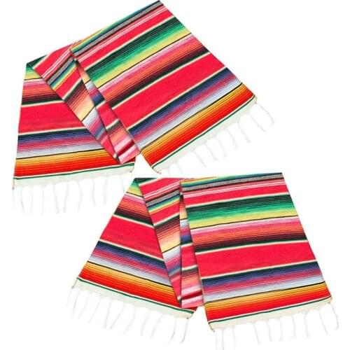 2 Pack 14 By 84 Inch Mexican Table Runner 14 x 84 Inch Mexican Party Wedding Decorations Fringe Cotton Serape Blanket Table Runn