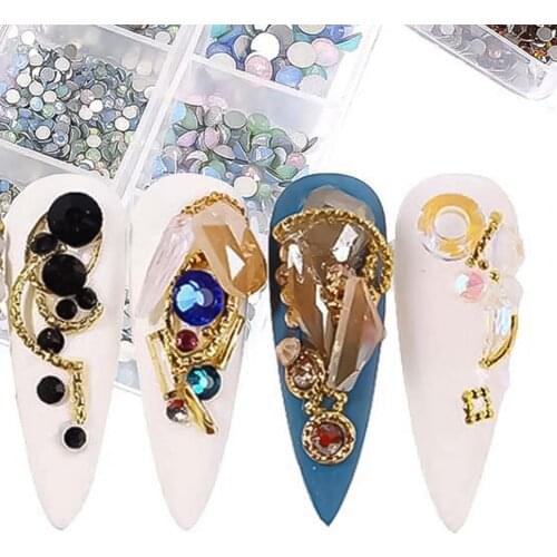 6 Grids/Box Nail Rhinestone Flat Back Multifunctional Various Shapes Mixed Size AB Nail Art Glitter Decorations for Manicure