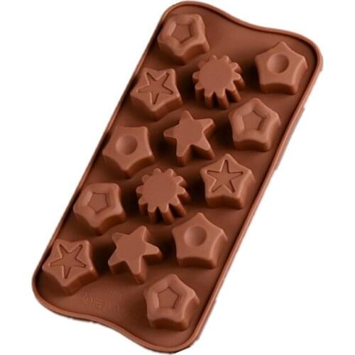 Free Shipping DIY Silica Gel 15 Hole Five Pointed Star Starfish Sun Chocolate Ice Lattice Mold Baking Tools B054