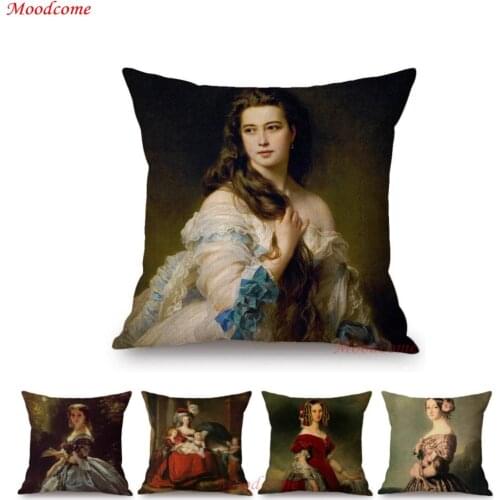 Franz Xaver Winterhalter Rococo Royal Court Princess Queen Beautiful Lady Portrait Oil Painting Sofa Pillow Case Cushion Cover