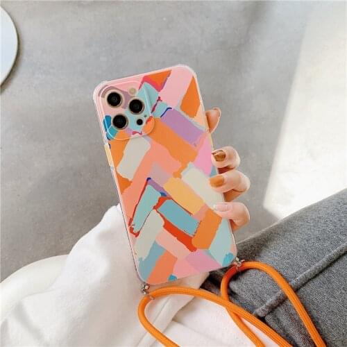 Lanyard Case for iphone 12 pro max 12Pro 12 11 11Pro 11 Pro Max X XS XR 10 7 8 Plus SE Case Colorful Chalk Soft Back Phone Cover