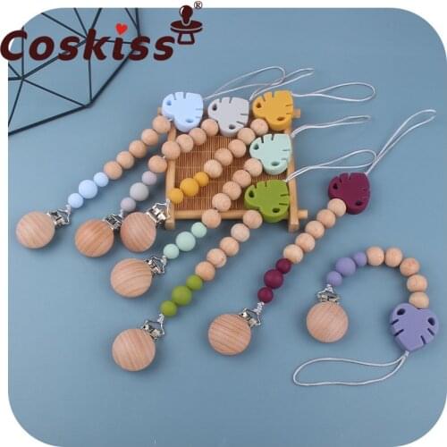 Coskiss 1pcs Food Grade Silicone Beads Teether Nursing Pacifier Clip Holder Chain Banana Leaf Nipple Holder for Infant