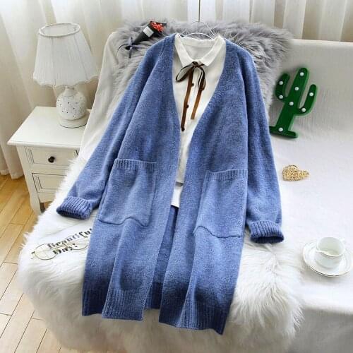 Long Solid Knitted Women Sweater Cardigan 2020 Winter New Long-sleeved V-neck Thicken Warm Female Outwear Coat Tops