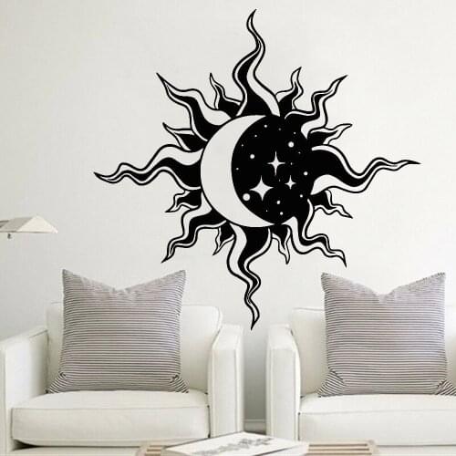 Day Night Wall Stickers Beautiful View Living Room Decoration Abstract Moon Sun Stars Vinyl Wall Decal Bedroom Art Decor Z315