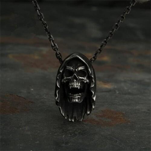 EYHIMD Vintage 316L Stainless Steel Skeleton Skull Pendant Necklace Mens Gothic Punk Biker Jewelry Gifts