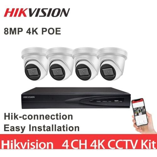 Hikvision 8MP POE CCTV Security 4K IP Camera Video Surveillance Kits 4CH 4K DS-7604NI-K1/4P APP Easy installation
