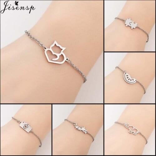 Jisensp Boho Jigsaw Camera Watermelon Cat Charm Bracelet for Women 100% Stainless Steel Dainty Jewelry Wholesale Dropshipping