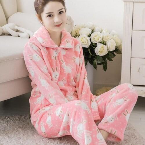 Cardigan Pajamas Suit Winter Women Pajamas Set Sleepwear Flannel Pajamas Nightwear Top+Pants 2pcs Pajamas Sets Pijama Feminino