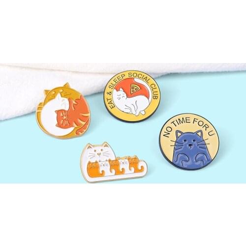 Creative Cartoon Animal Cat Series Alloy Brooch Ins Tide Personality Notimeforu Letter Wild Backpack Badge Clothing Accessories