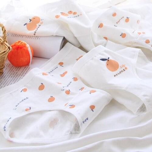 Sweet Fruit Orange Girls Underwear Solid Color Printing Seamless Underwear Cotton Crotch Bag Hip Middle Waist Kawaii Lingerie