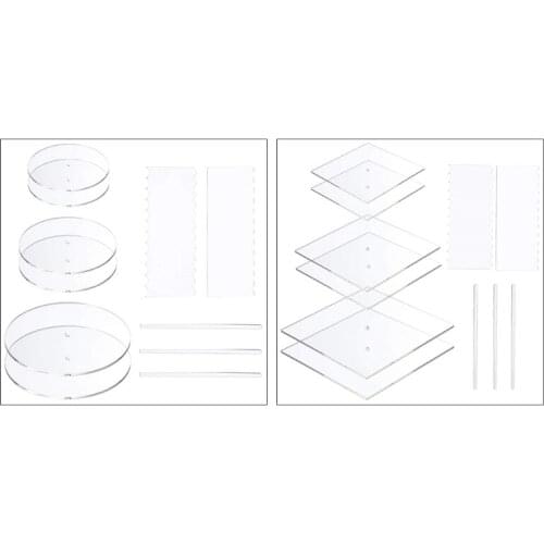 11 Pieces Acrylic Round/Square Cake Disk Set Circle Base Boards with Center Hole Pillar Comb Scrapers Dowel Rod Butter Cake
