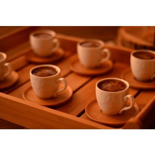 Set of Thore 6 Coffee Cups | Bamboo Saucers | Porcelain Cups | Home - Kitchen | Made in Turkey | Free Shipping