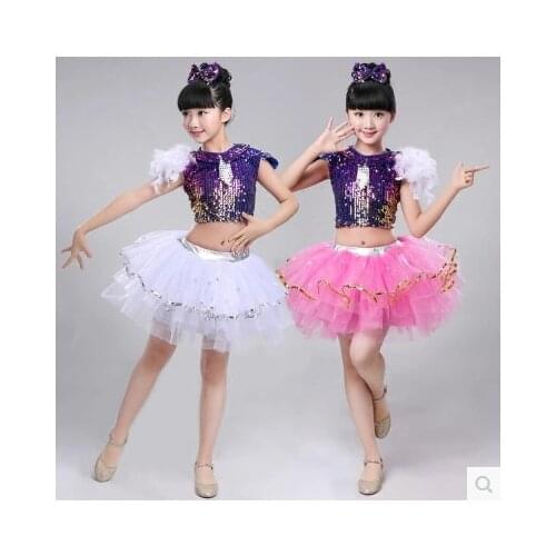 New Girls Jazz Dance Costumes Kids Sequins Hip-hop Dance Costume Stage Children Modern Ballroom Dance Dress Dance Wear 34