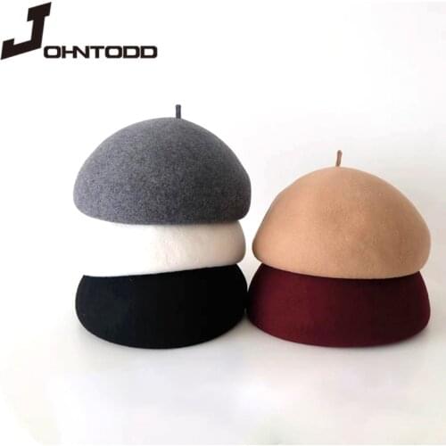 New Simple Cute Beret Womens Fashion Classic Solid Hat Womens Autumn Wool Hat Painter Girls Beret Goros Caliente Para Mujer