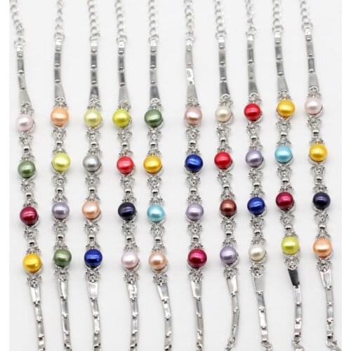 Wholesale Rainbow Colored Pearl Bracelets Quality Stainless Steel Charm Bracelets Button Pearl Jewelry Party Gift PB006