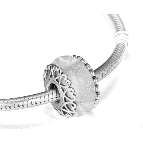 Iridescent White Glass Charm Fits charms silver 925 original Bracelets For Woman DIY Beads For Jewelry Making