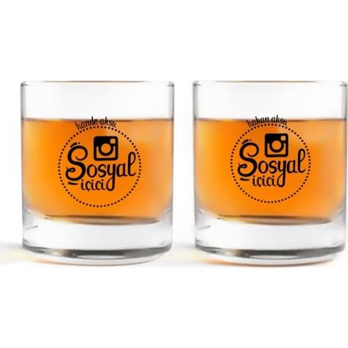 Personalized Colorful Printed Social İçici Dual Whisky Bardağı-4 Gift Special Design Handmade Goblet Name Written Reliable