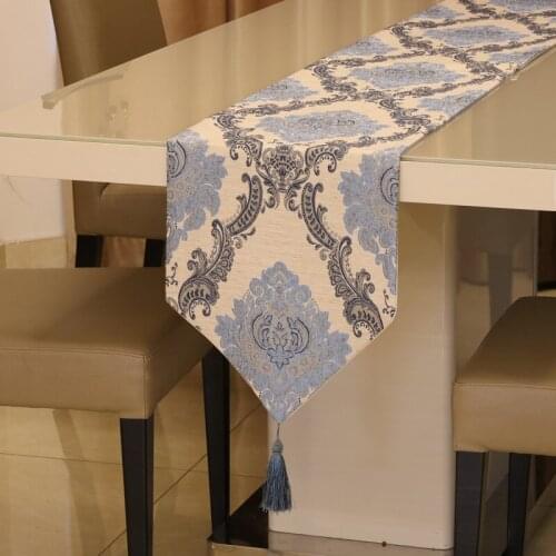 Simplicity European Table Runners Blue Grey Table Covers for Wedding Home Party Modern Coffee Tassels Table Flag Decoration