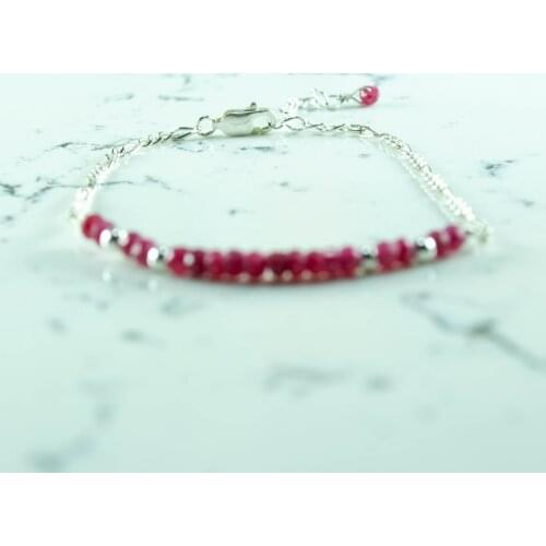 Ruby Gemstone Silver Chain Bracelet, July Birthstone Bracelet, Red Gemstone bead, 925 Sterling Silver Jewelry