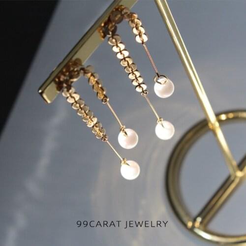 99 carat, 18K, gold package, Japan and South Korea, Fengsen Earrings imitating wheat ear design, imitating pearl LONG EARRINGS G