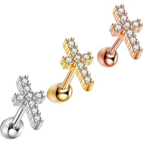 16G Stainless Steel Labret Monroe Lip Ring Tragus Nail Helix Earring Stud Rings Piercing Jewelry 6mm Silver Rose Gold Cross