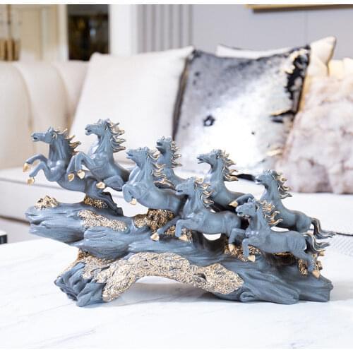 Modern Lucky Feng Shui Eight Horse Resin Ornaments Crafts Home Livingroom Figurines Decoration TV Cabinet Desktop Accessories