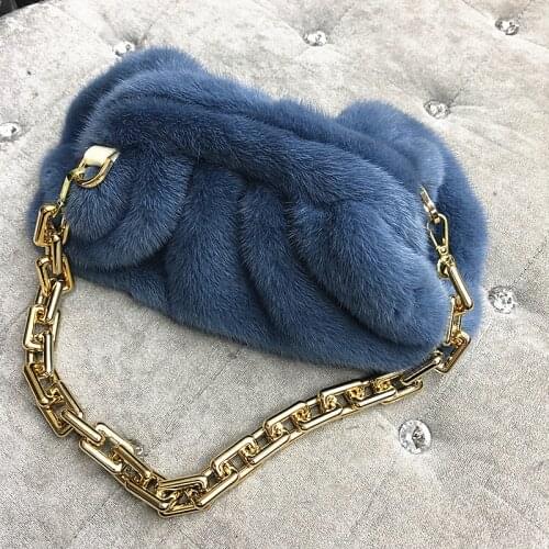 New Style 100% Mink Fur Messenger Bag Ladies 2021 Fashion Fur One Shoulder Messenger Bag Ladies Chain Travel Small Handbag
