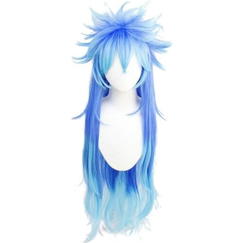Twisted Wonderland Idia Shroud Cosplay Costume Wig Long Blue Gradient Curly Hair Halloween Role Play 120cm