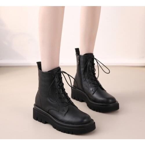 ASHIOFU 2021 Handmade Womens Ankle Boots Thick Heel New Lace-up Martin Boots Eurolish Style Fashion Black Winter Boots Shoes