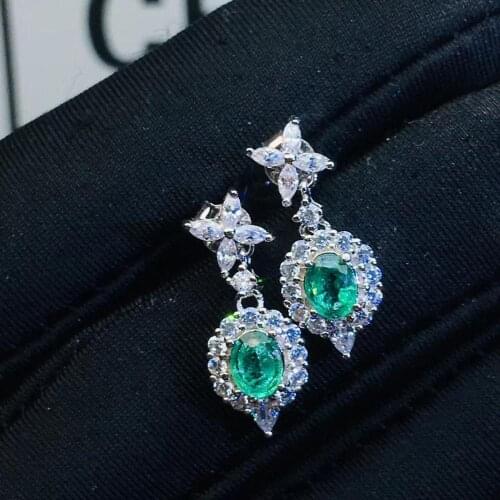 Exquisite elegant green emerald gemstone stud earring women silver jewelry real natural gem 925 silver birthday banquet gift