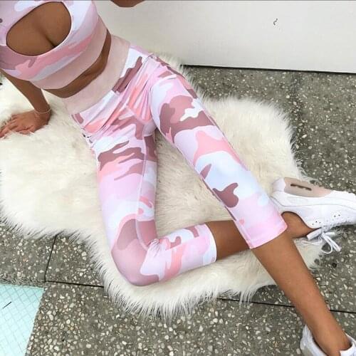 Pink Camouflage Printing Women Leisure Sets Round Collar Hollow Out Vest And Casual Long Pants 2018 New Fashion Sexy Women Sets