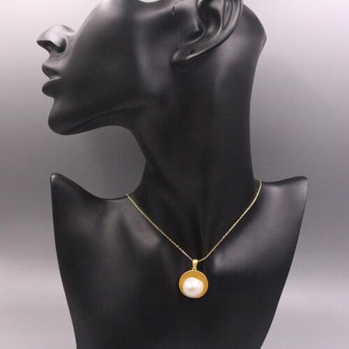 Real 925 Silver Pendant For Women Female Natural Pearl Ball Round Gold Real Silver Necklace Gift