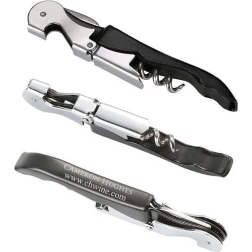 100pcs Black Wine & Beer Bottle Opener Custom Logo Printed Waiters Corkscrew 3 in 1 Corkscrew, Cap Opener and Foil Cutter Knife