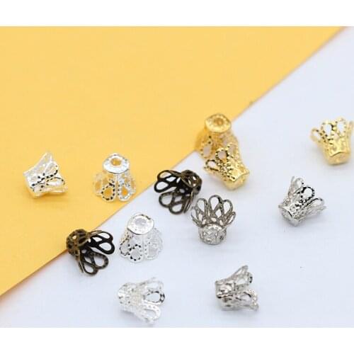 100p 6/7x9/8x12mm Gold silver plated Bronze Bell Flower End Caps connectors Spacer bead caps jewelry findings craft Metal Beads