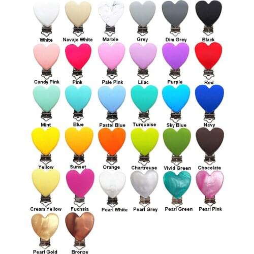 Chenkai 20PCS BPA Free Silicone Heart Clips DIY Baby Pacifier Dummy Teether Chain Holder Clips Soother Nursing Toy Accessory