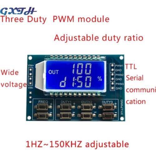 1Hz-150Khz 3-way Signal Generator PWM Board Module Pulse Frequency Duty Cycle Adjustable Module LCD Display Upgraded Version
