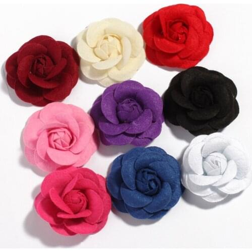 30pcs/lot 9colors 6.5cm Rolled Petal Rose Hair Flowers for Hair Clips Nonwovens Fabric Flowers with leaves For Hair Accessories