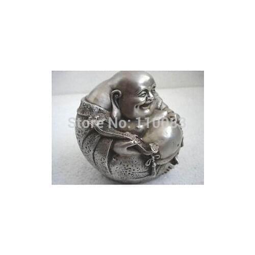 6cm Teapot For Chinese Oriental rare luck tibetan silver smile buddha statue Antique Metal Wholesale