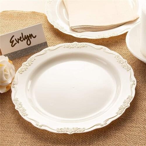 7.5 10.25 Inch European Plate Wedding Banquet Buffet Relief Lace Plate Steak Dessert Plate Disposable Plastic Plate 12pcs