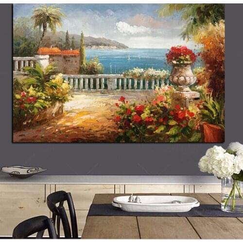 Handpainted Abstract Paintings Modern Acrylic Lake Garden Flower Palette Knife Landscape Wall Art Oil Painting For Living Room